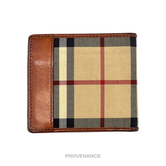 🔴 Burberry Nova Check Canvas Bifold Wallet - Brown Leather - Picture 2 of 8